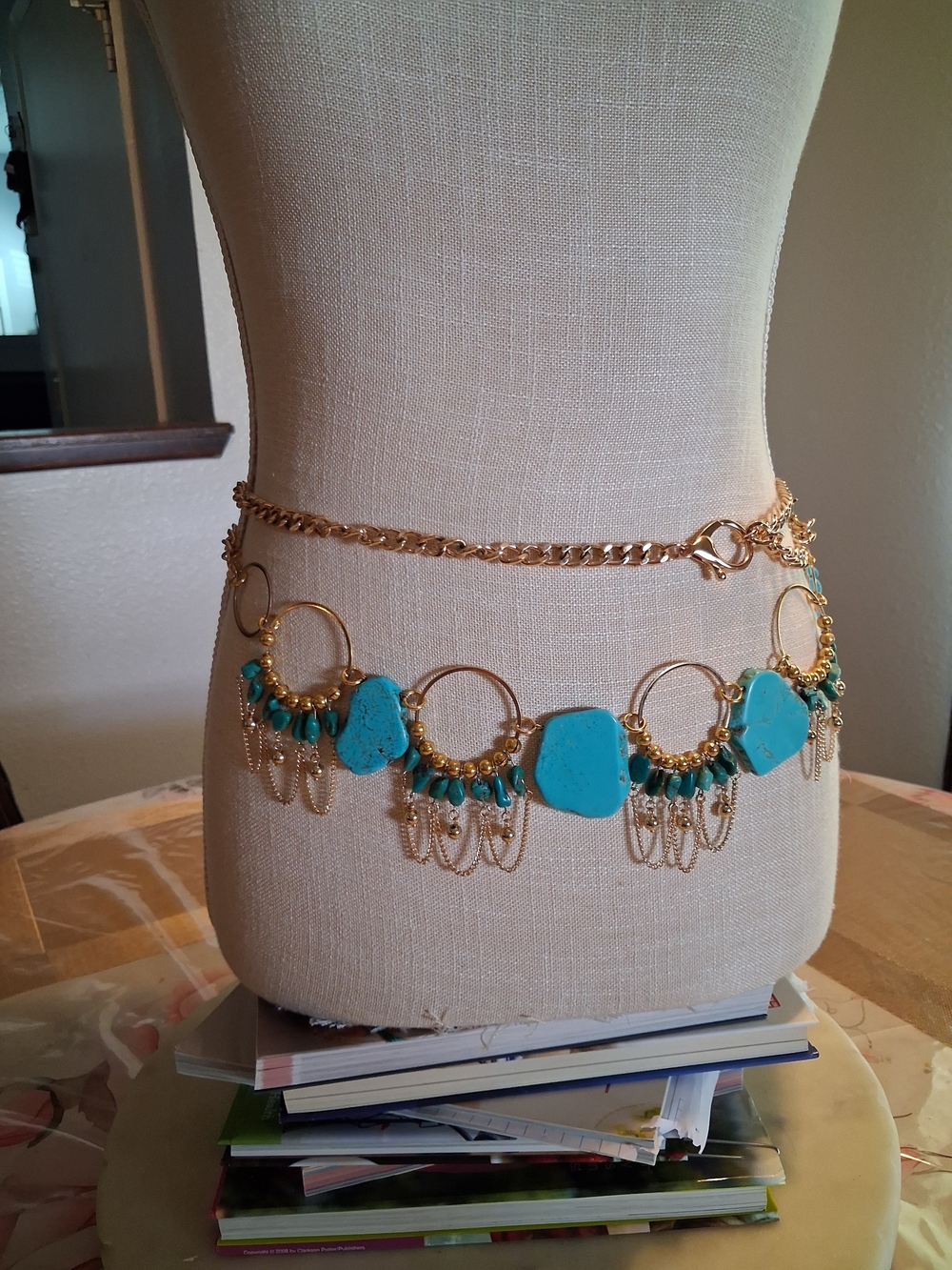 Gold Chain Belt with Turquoise Stone Accents